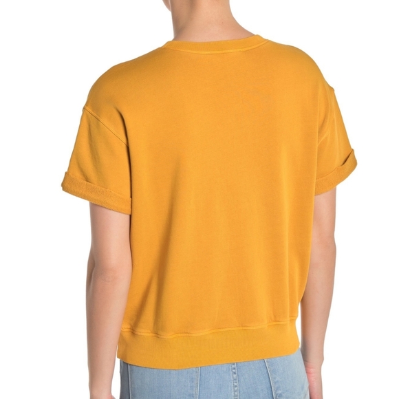 Frame Sweatshirt Short Sleeve Roll Cuffs Crew Pullover Faded Marigold L NWT - Picture 9 of 14